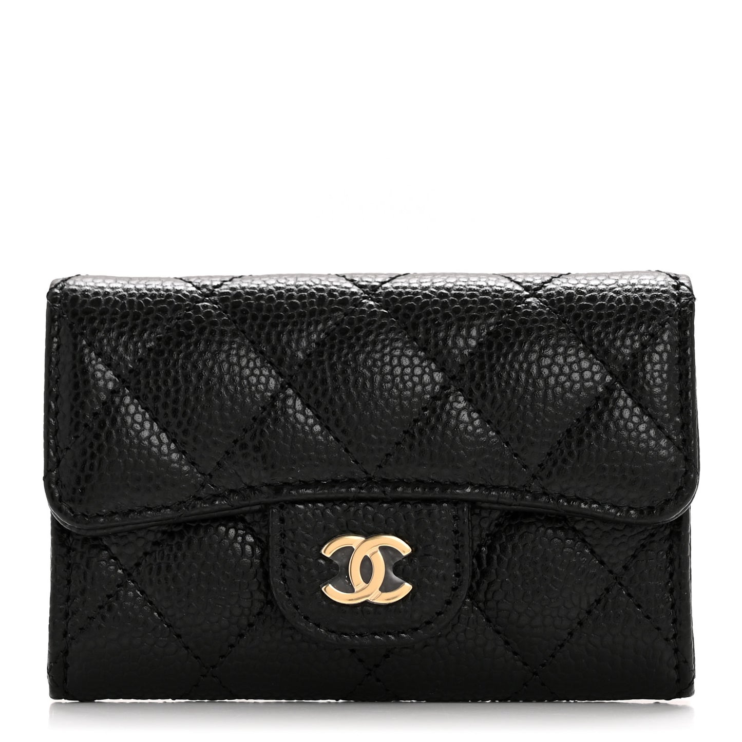 Caviar Quilted Flap Card Holder Wallet Black