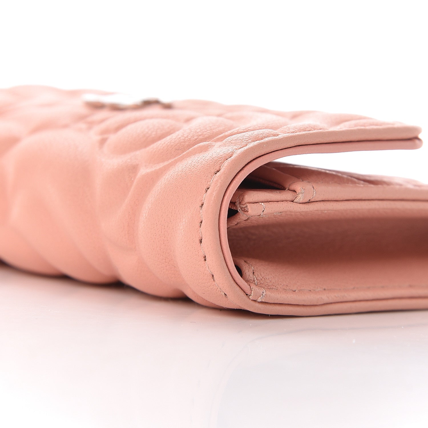 Chanel Goatskin Camellia Embossed Card Holder Wallet Light Pink 12 of 13