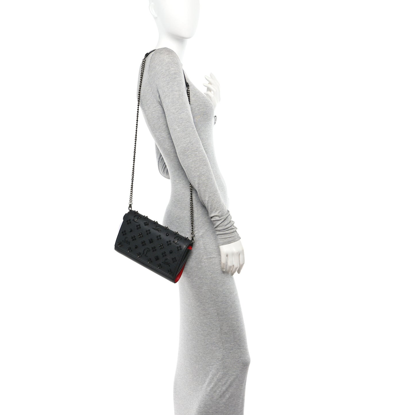Calfskin Spikes Loubinthesky Paloma Clutch Black
