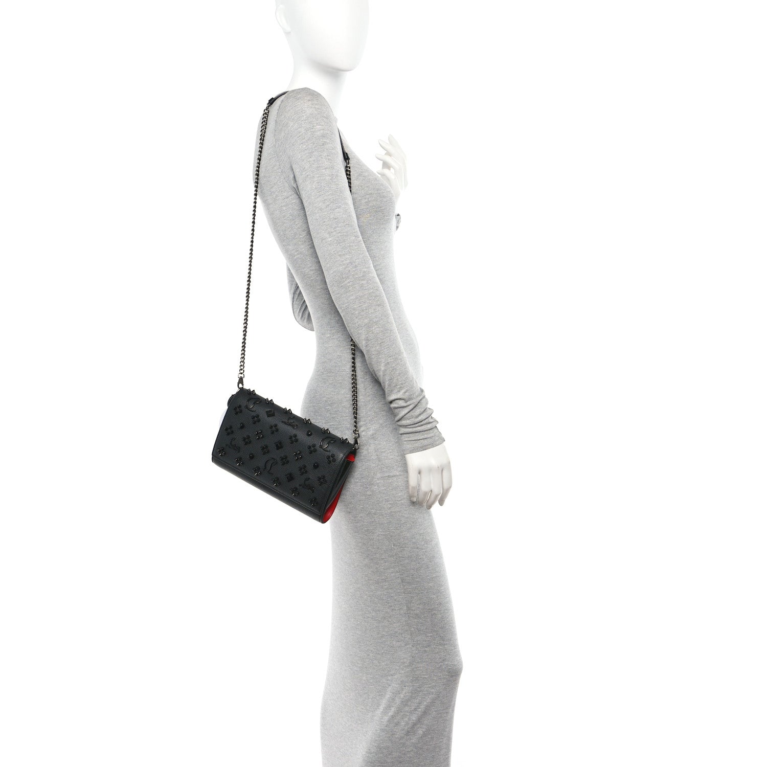Christian Louboutin Calfskin Spikes Loubinthesky Paloma Clutch Black 2 of 10
