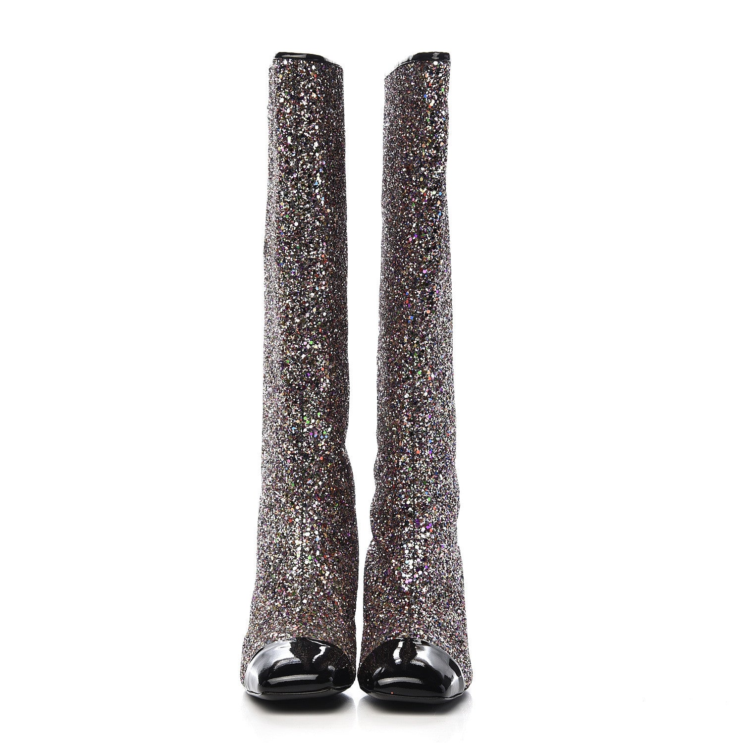 Chanel Glitter Patent Calfskin Cap Toe Fantasy High Boots 36.5 Multicolor Black 2 of 10