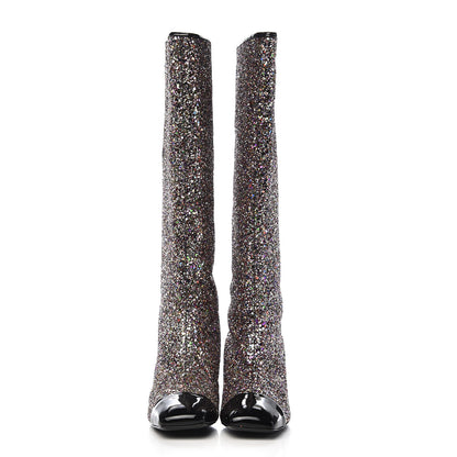 Chanel Glitter Patent Calfskin Cap Toe Fantasy High Boots 36.5 Multicolor Black 2 of 10