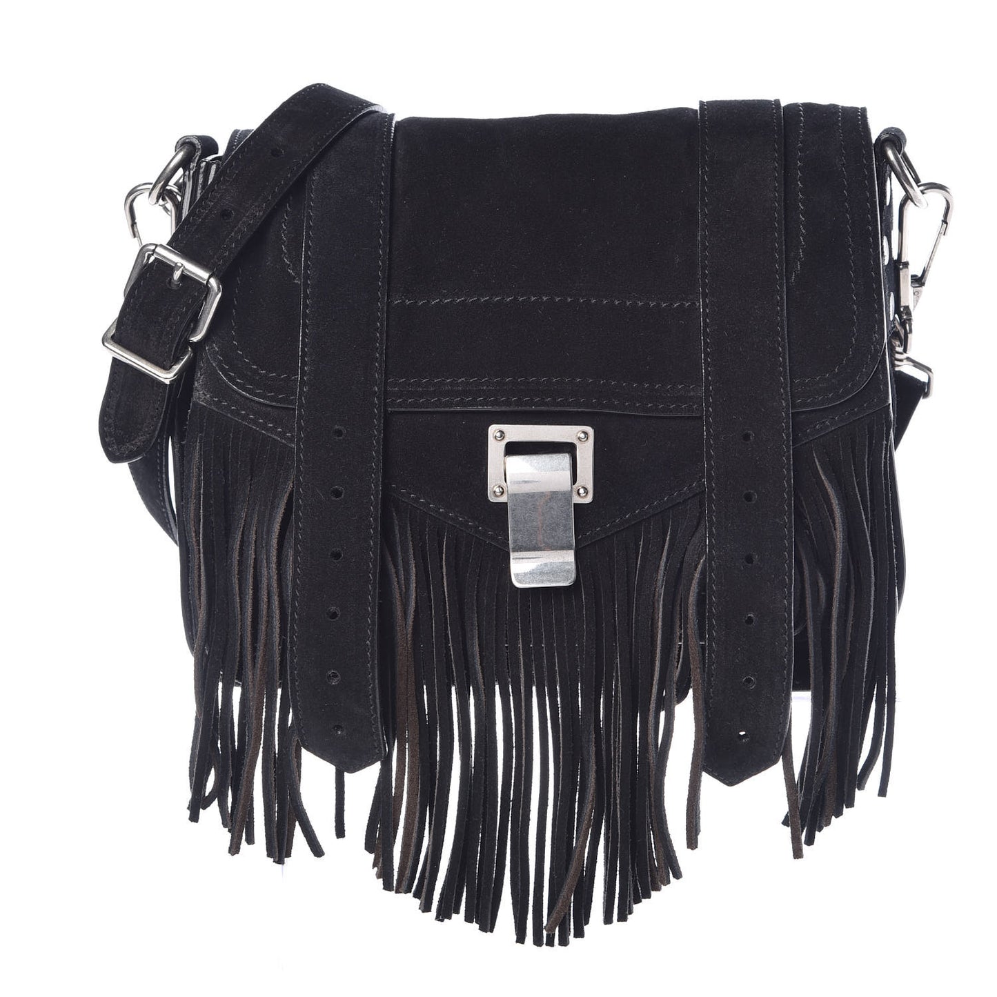 Suede Fringed PS1 Crossbody Pouch Black