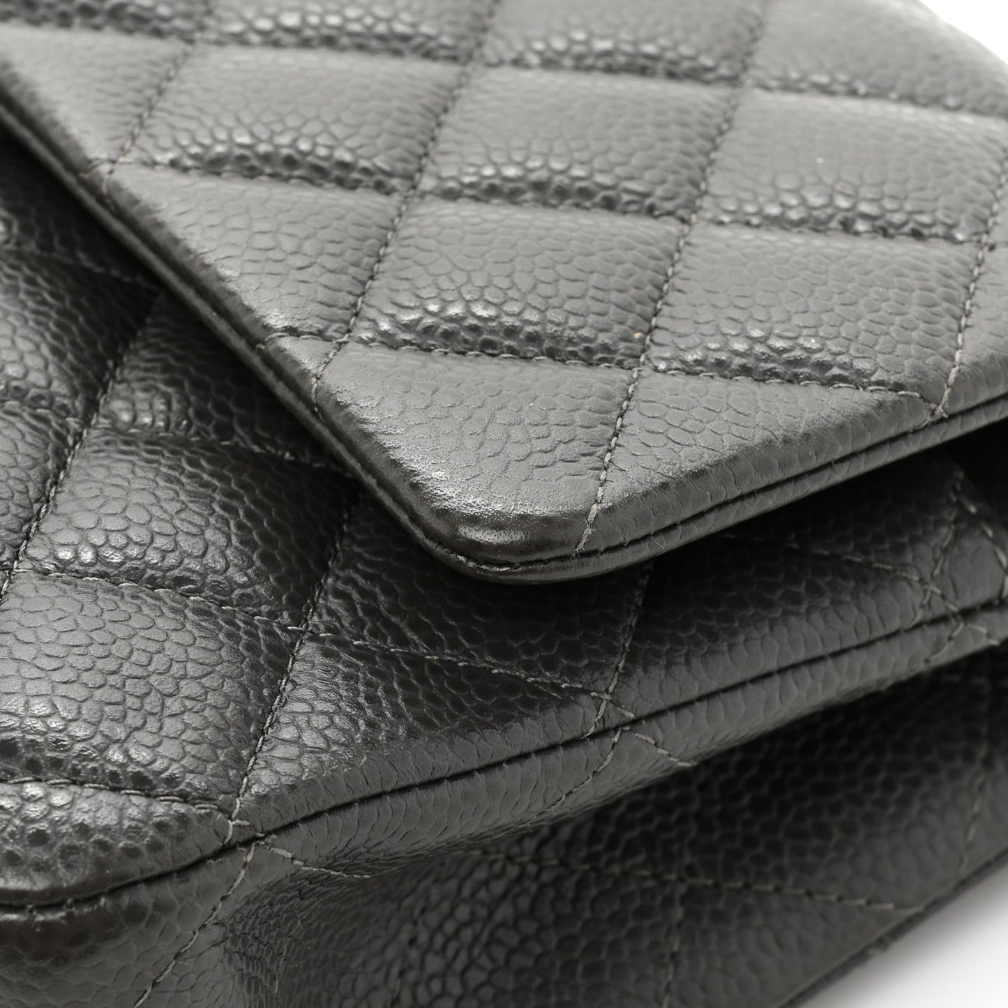 Caviar Quilted Medium Double Flap Dark Grey