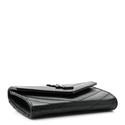 Saint Laurent Grain De Poudre Matelasse Chevron Small Monochrome Monogram Envelope Wallet Black 4 of 12