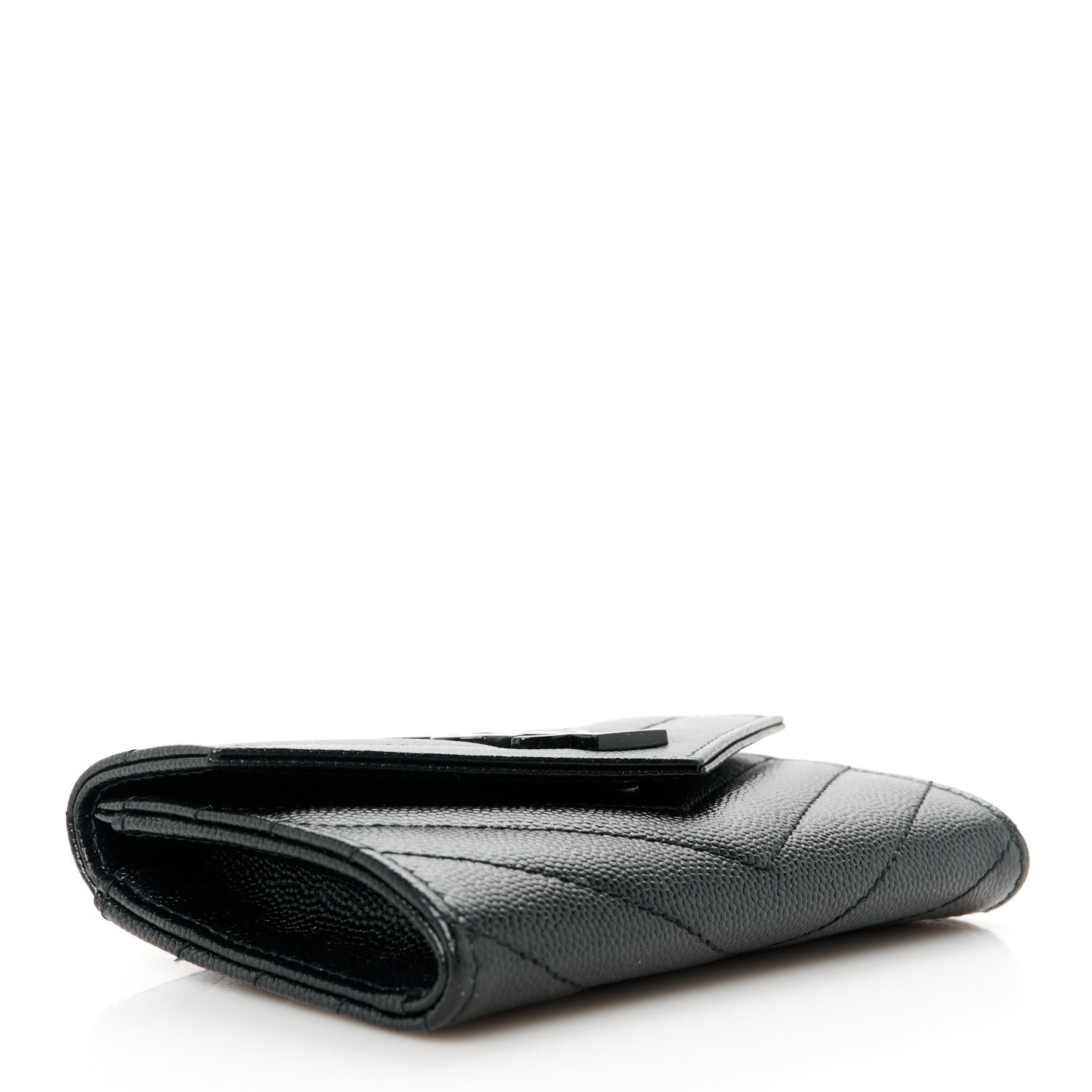 Saint Laurent Grain De Poudre Matelasse Chevron Small Monochrome Monogram Envelope Wallet Black 4 of 9