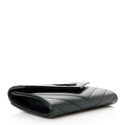 Saint Laurent Grain De Poudre Matelasse Chevron Small Monochrome Monogram Envelope Wallet Black 4 of 9