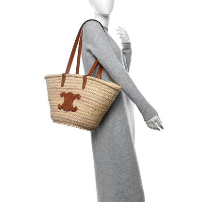 Celine Raffia Calfskin Triomphe Medium Panier Tan 2 of 9