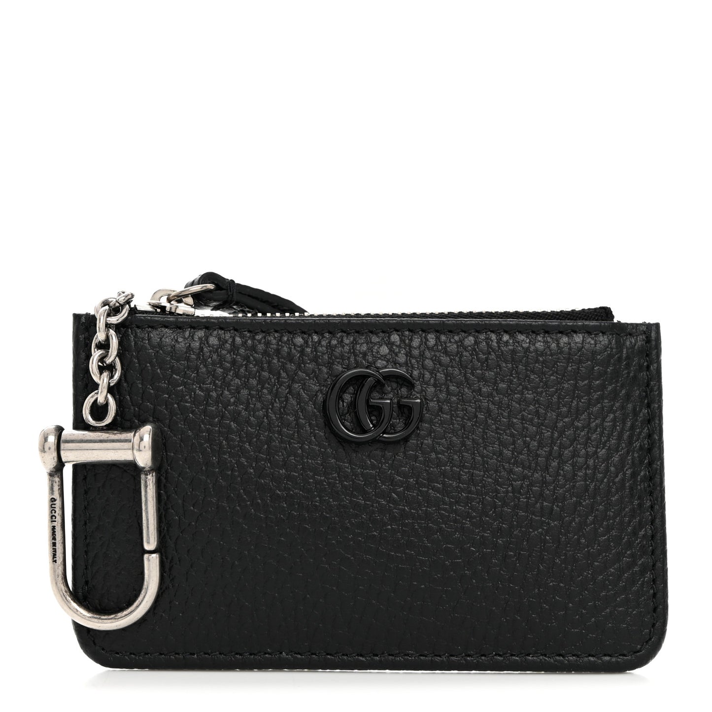 Dollar Calfskin Enamel Monochrome GG Marmont Key Case Card Holder Black