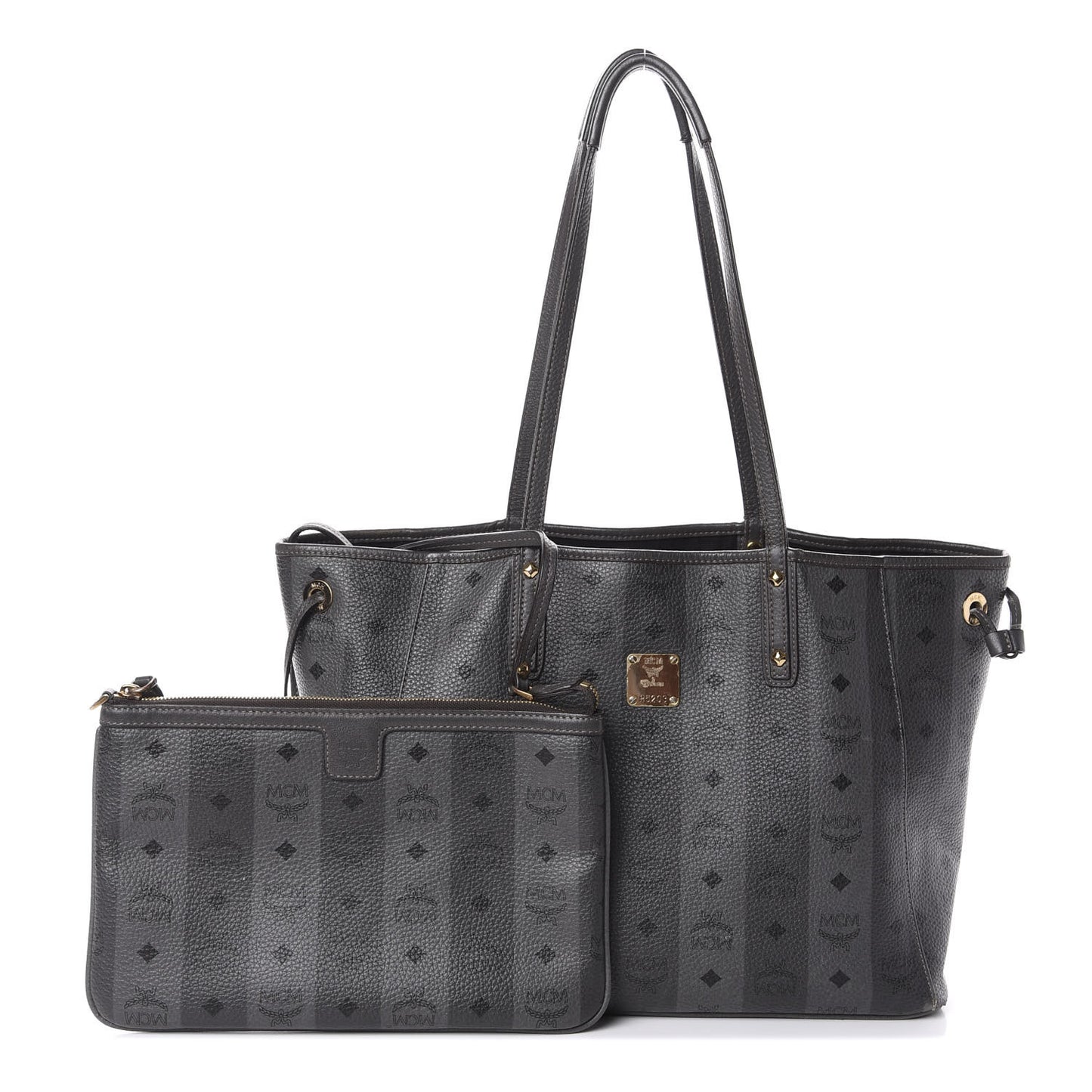 Striped Visetos Medium Liz Reversible Shopper Tote Phantom Grey