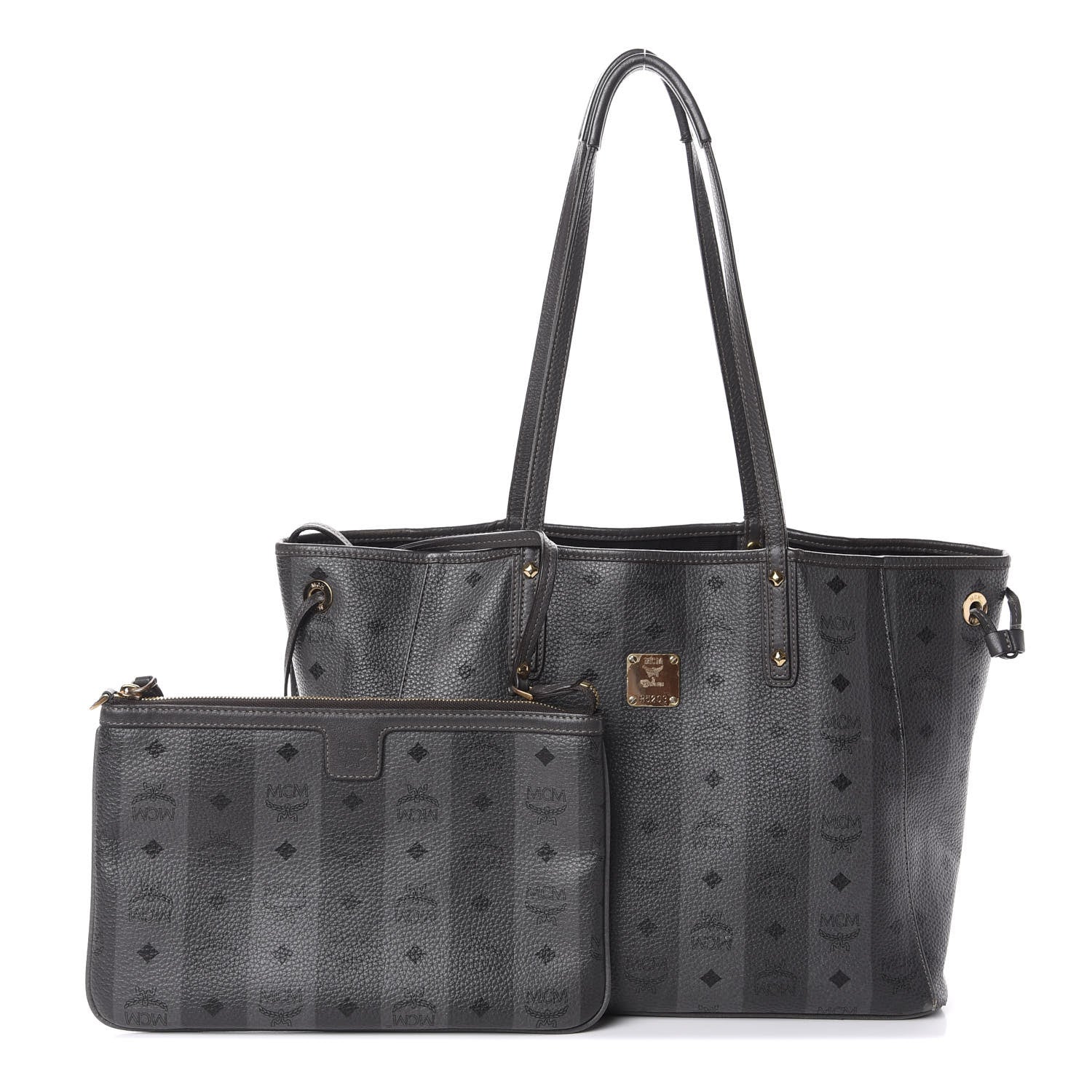 MCM Striped Visetos Medium Liz Reversible Shopper Tote Phantom Grey 1 of 10