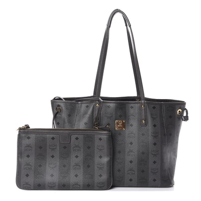 MCM Striped Visetos Medium Liz Reversible Shopper Tote Phantom Grey 1 of 10