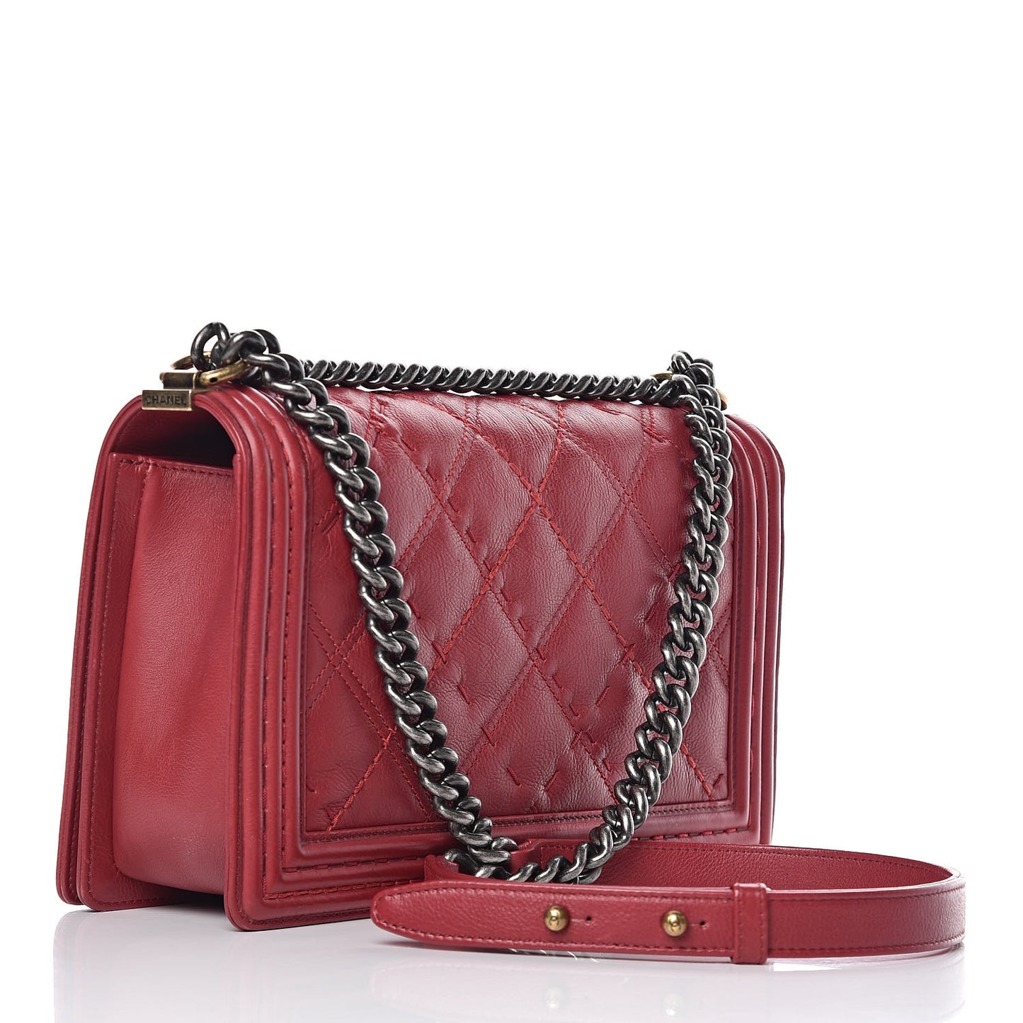 Calfskin Stitched New Medium Boy Flap Red
