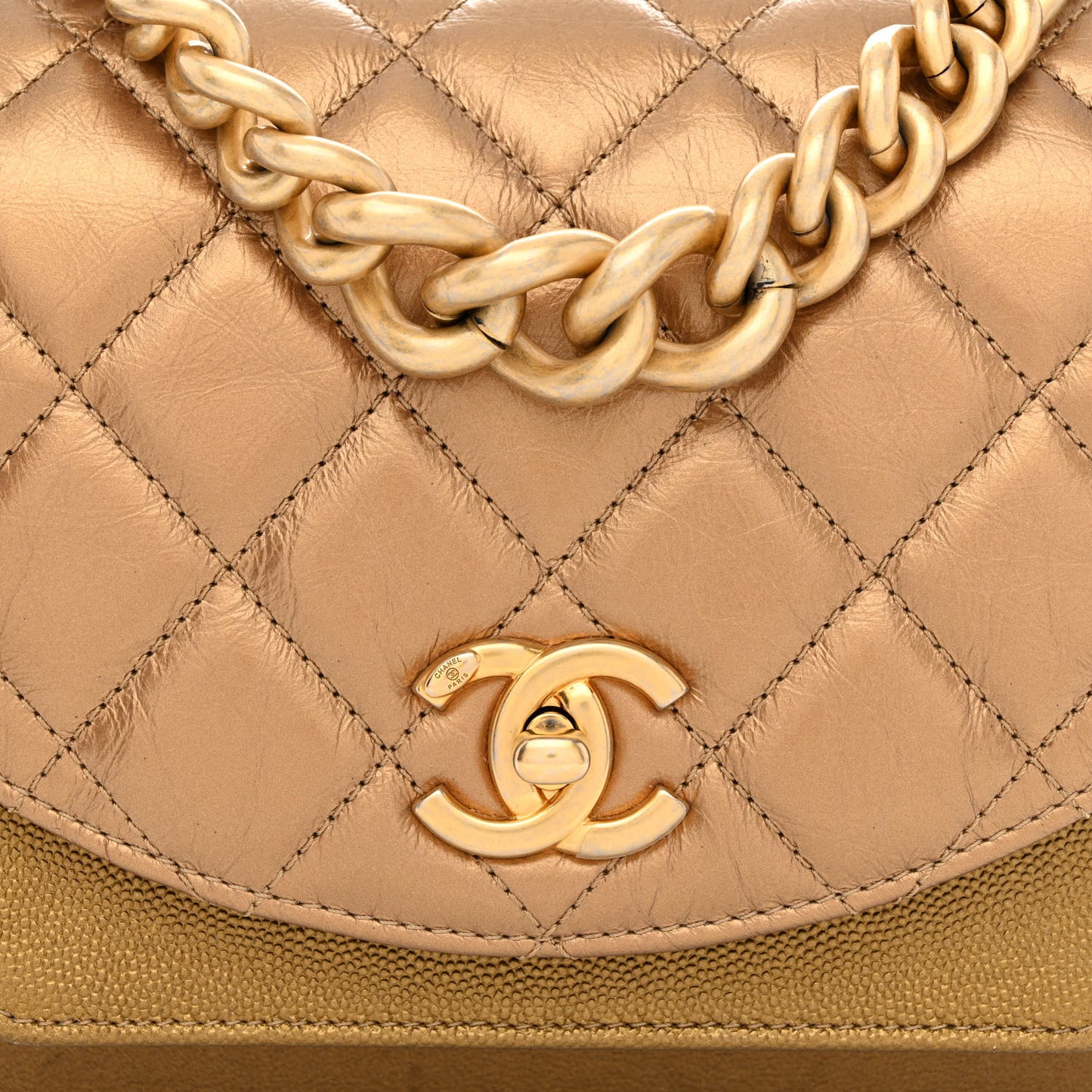Metallic Lambskin Caviar Quilted Chain Handle Flap Bronze