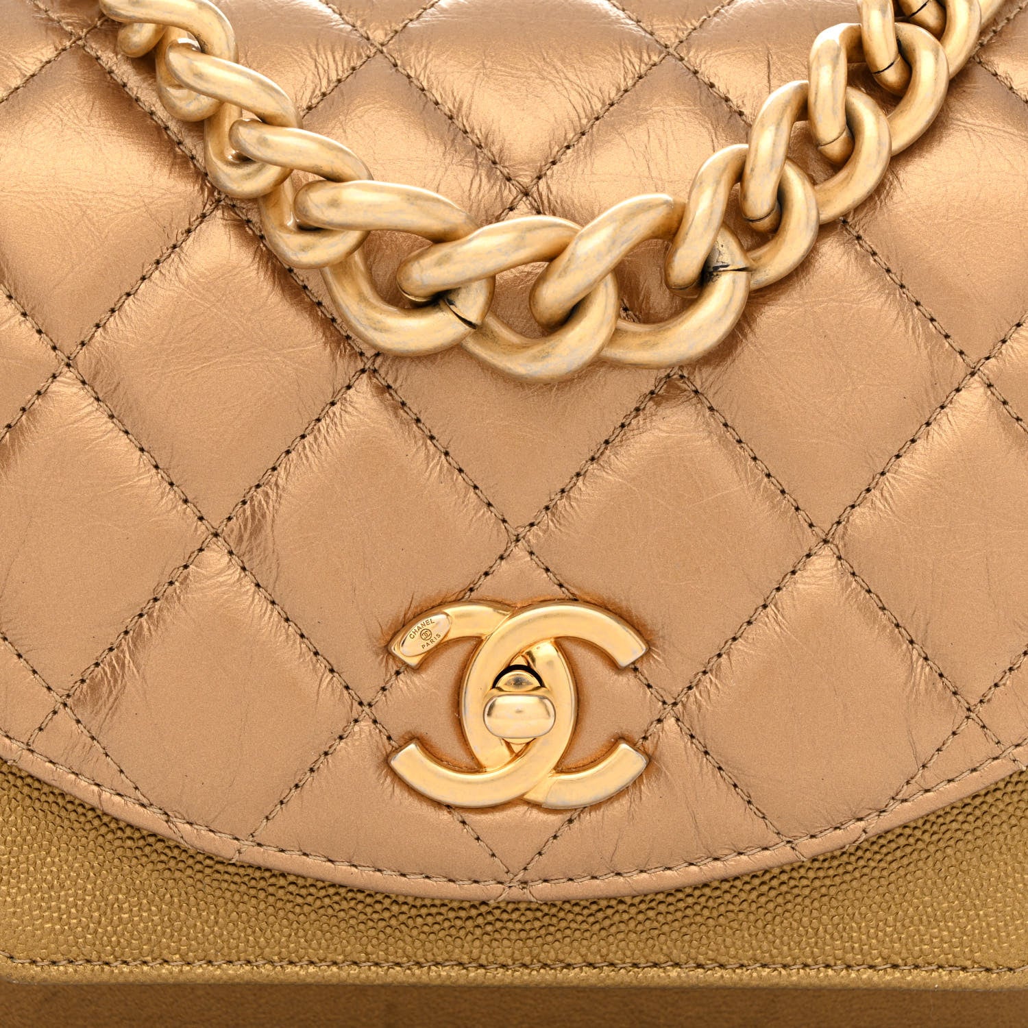 Chanel Metallic Lambskin Caviar Quilted Chain Handle Flap Bronze 8 of 12