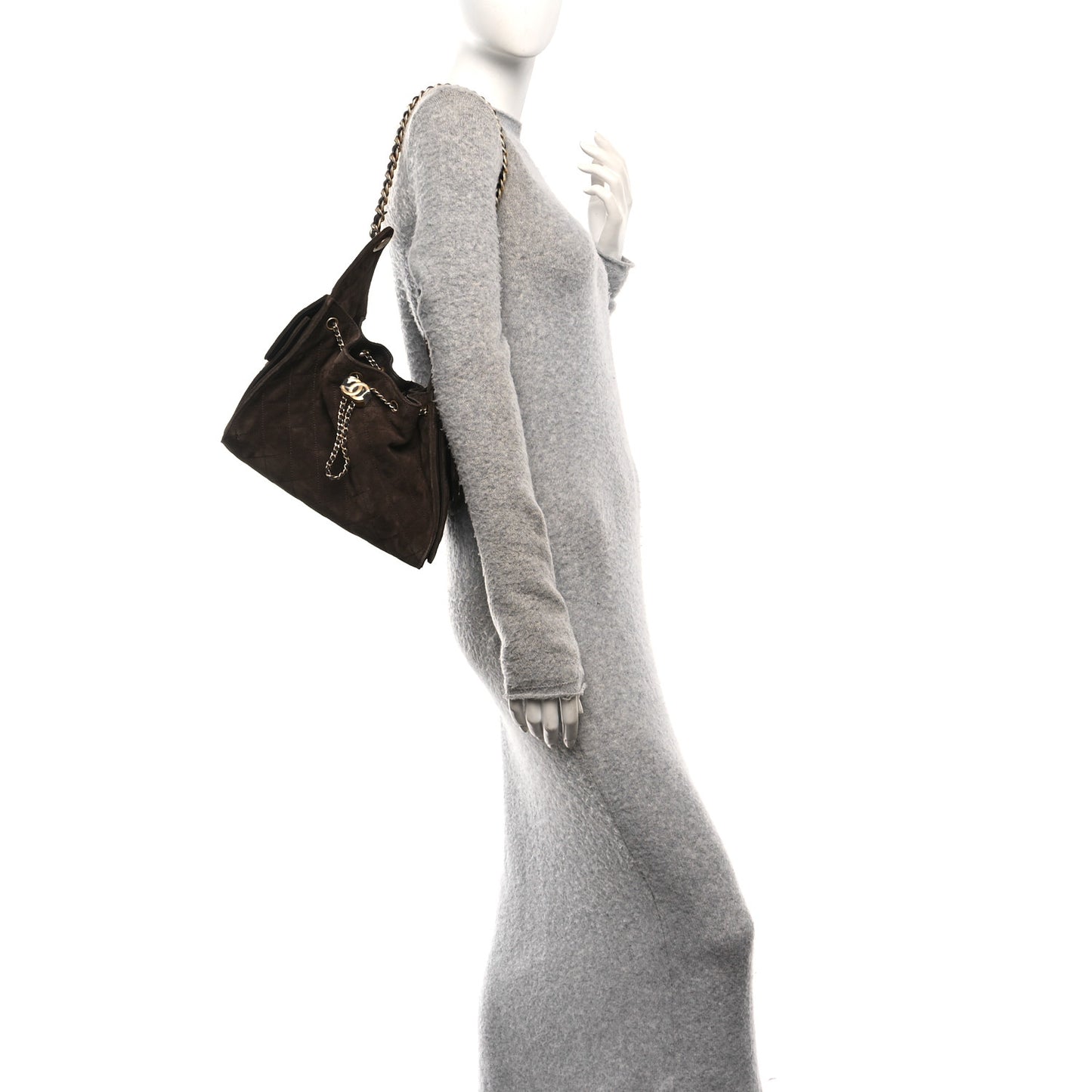 Suede Quilted Small Chanel 25 Handbag Dark Brown