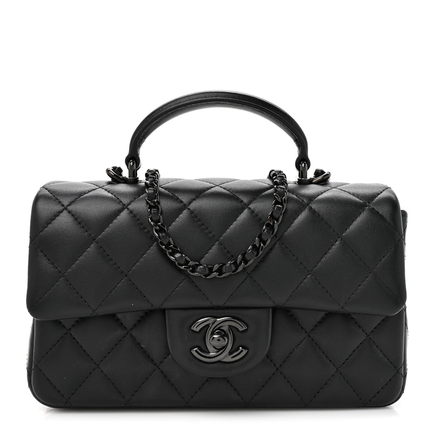 Lambskin Quilted Mini Top Handle Rectangular Flap So Black