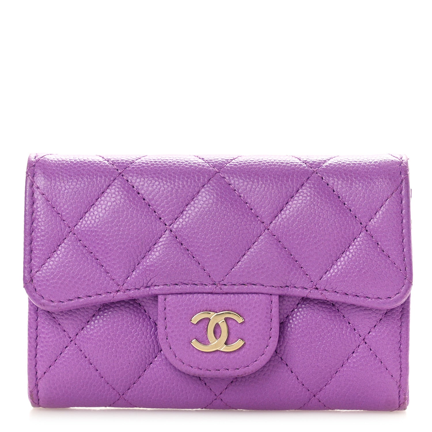 Chanel Caviar Quilted Flap Card Holder Wallet Purple 1 of 8