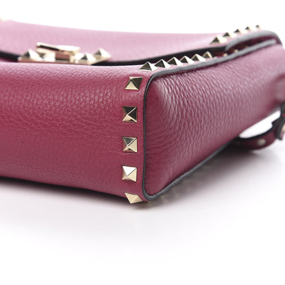 Valentino Garavani Pebbled Calfskin Rockstud Flip Lock Flap Messenger Raspberry 9 of 10