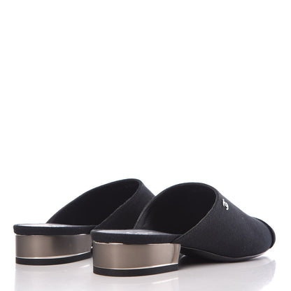 Chanel Fabric Velvet Cap Toe Mules 36 Black 4 of 9