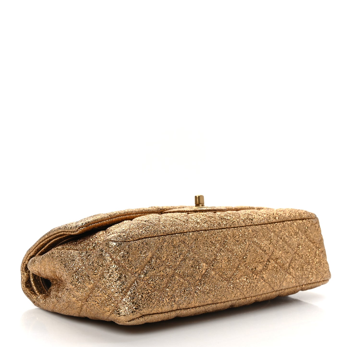 Metallic Crackled Calfskin Quilted Medium Double Flap Dark Gold