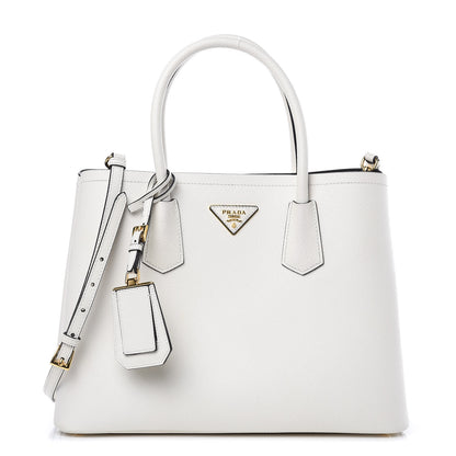 Prada Saffiano Cuir Small Double Bag White Black 1 of 15