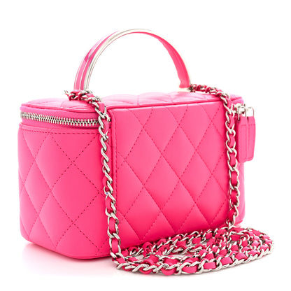 Chanel Lambskin Quilted Metal Enamel Small Top Handle Vanity Case With Chain Pink 3 of 11