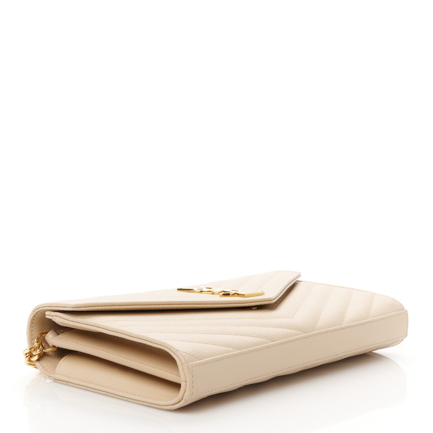 Saint Laurent Grain De Poudre Matelasse Chevron Monogram Chain Wallet  Nude Powder 4 of 10