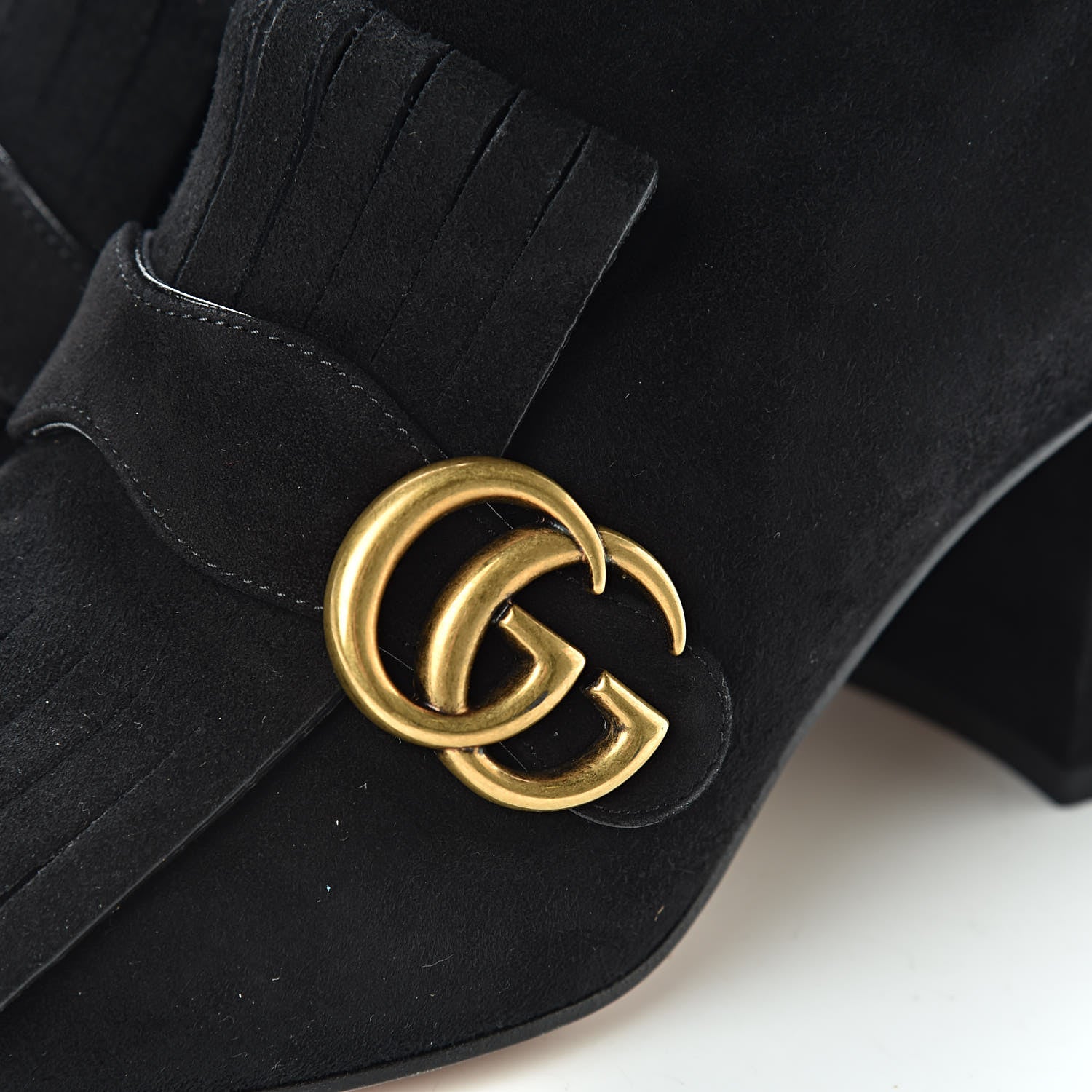 Gucci Kid Scamosciato GG Marmont Fringe 75mm Ankle Boots 38 Black 9 of 13