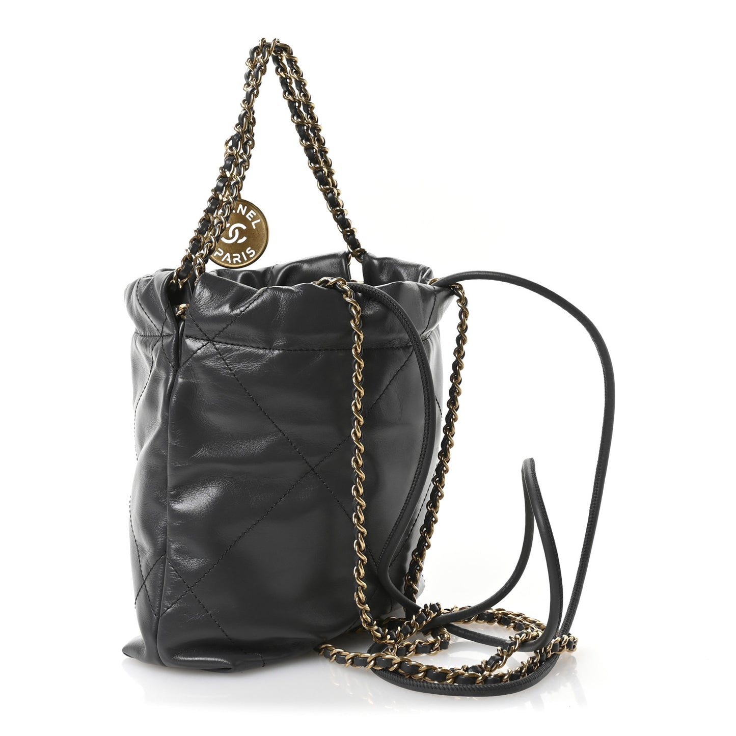 Shiny Calfskin Quilted Mini Chanel 22 Dark Grey