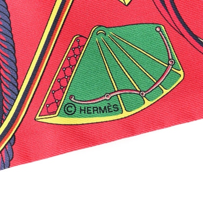 Hermes Silk Les Voitures A Transformation Twilly Rouge Bleu Gris 3 of 4