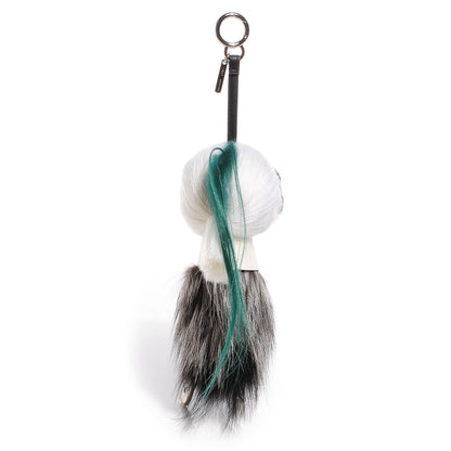 Fendi Fox Mink Goat Fur Karlito Bag Charm Black White Verde 4 of 6