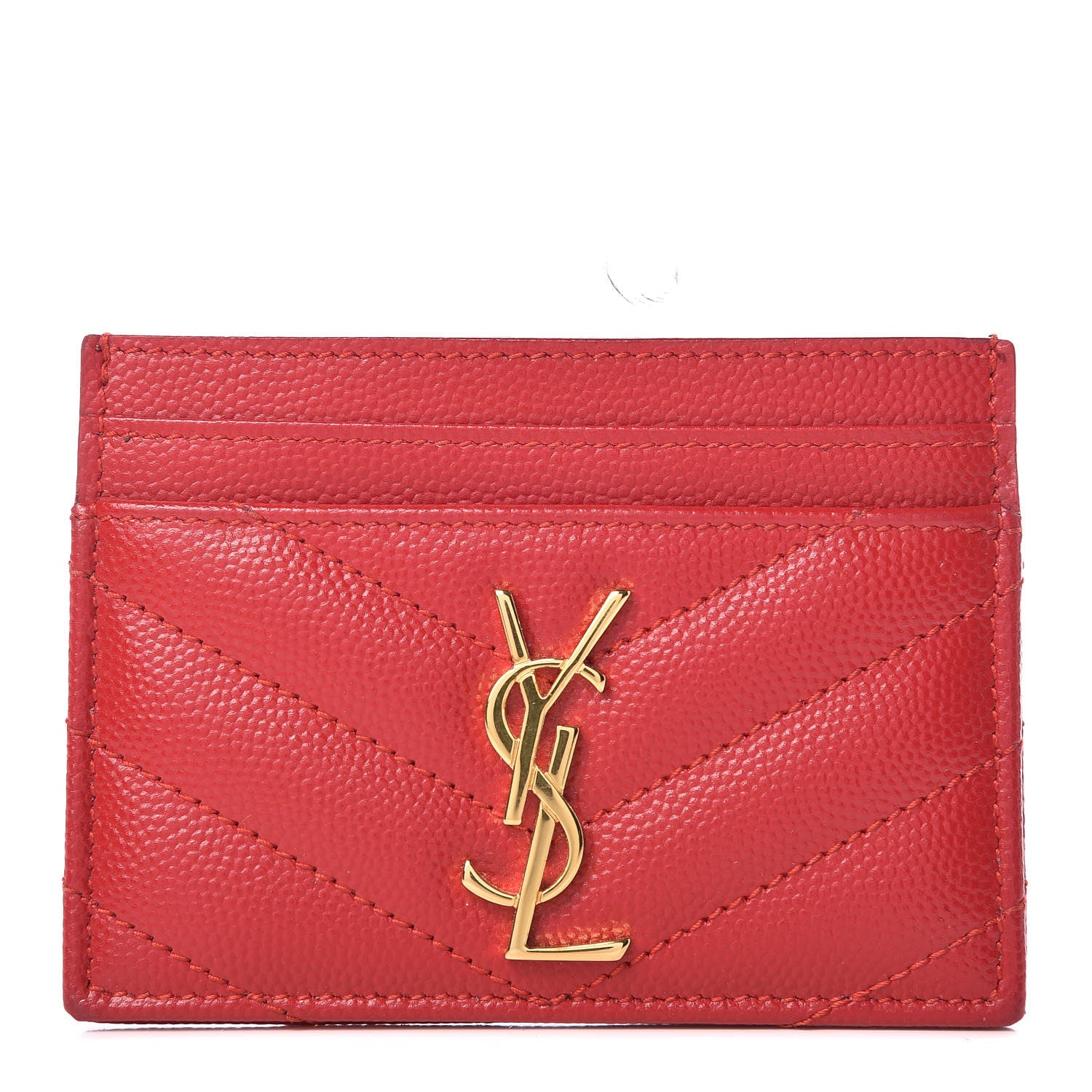Saint Laurent Grain De Poudre Matelasse Chevron Monogram Credit Card Case New Red 1 of 8