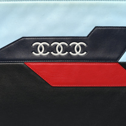 Chanel Lambskin Large Airline Zipper Cosmetic Case Blue Black Red 8 of 14