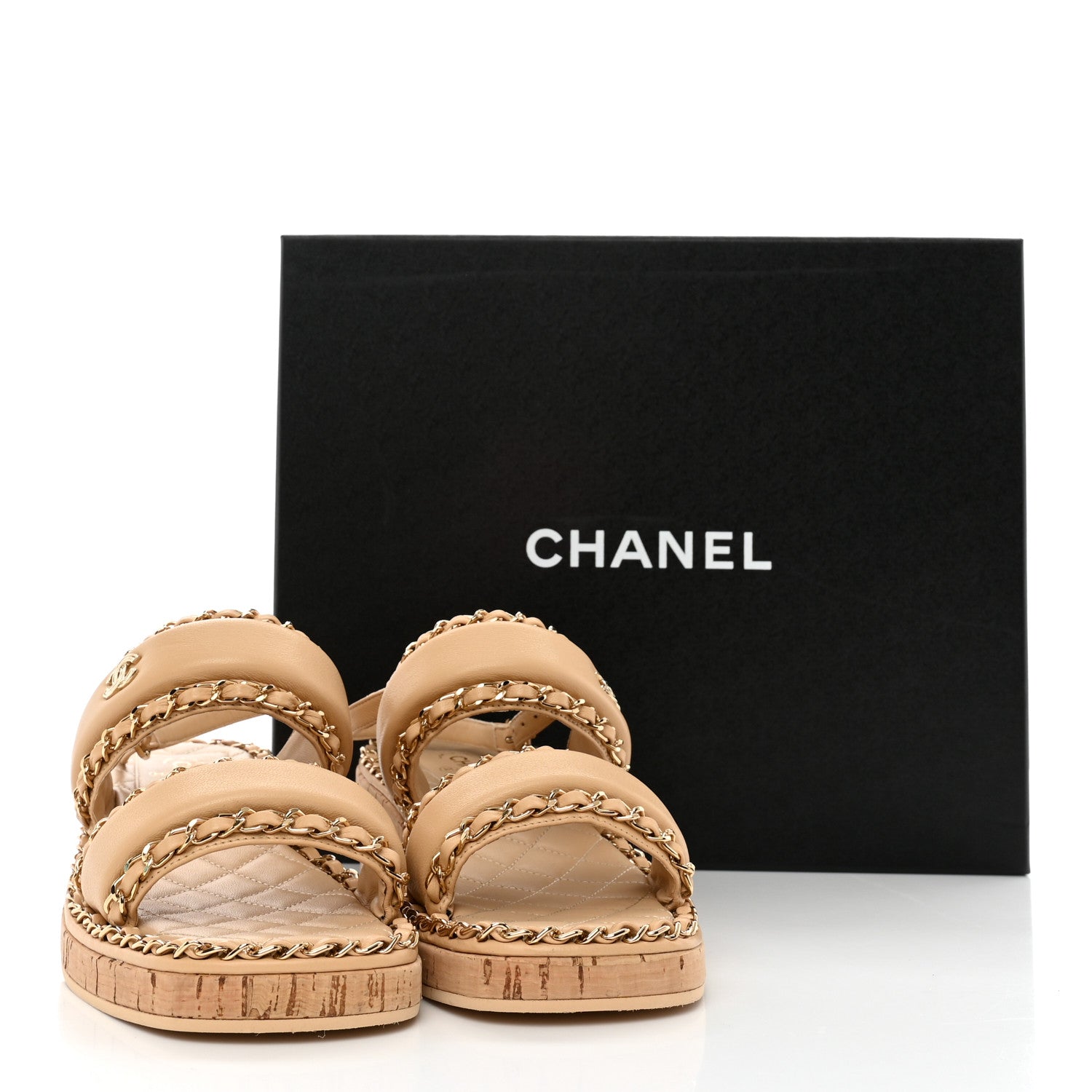 Chanel Lambskin Cork Chain Sandals 36 Beige 12 of 12