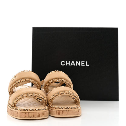 Chanel Lambskin Cork Chain Sandals 36 Beige 12 of 12