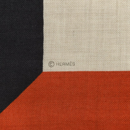 Hermes Cashmere Silk Encadre H Passant Giant Scarf 140 Gris Chine Rouge Black 4 of 6