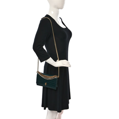 Alexander McQueen Glazed Calfskin Crocodile Embossed Small Skull Shoulder Bag Green 2 of 10