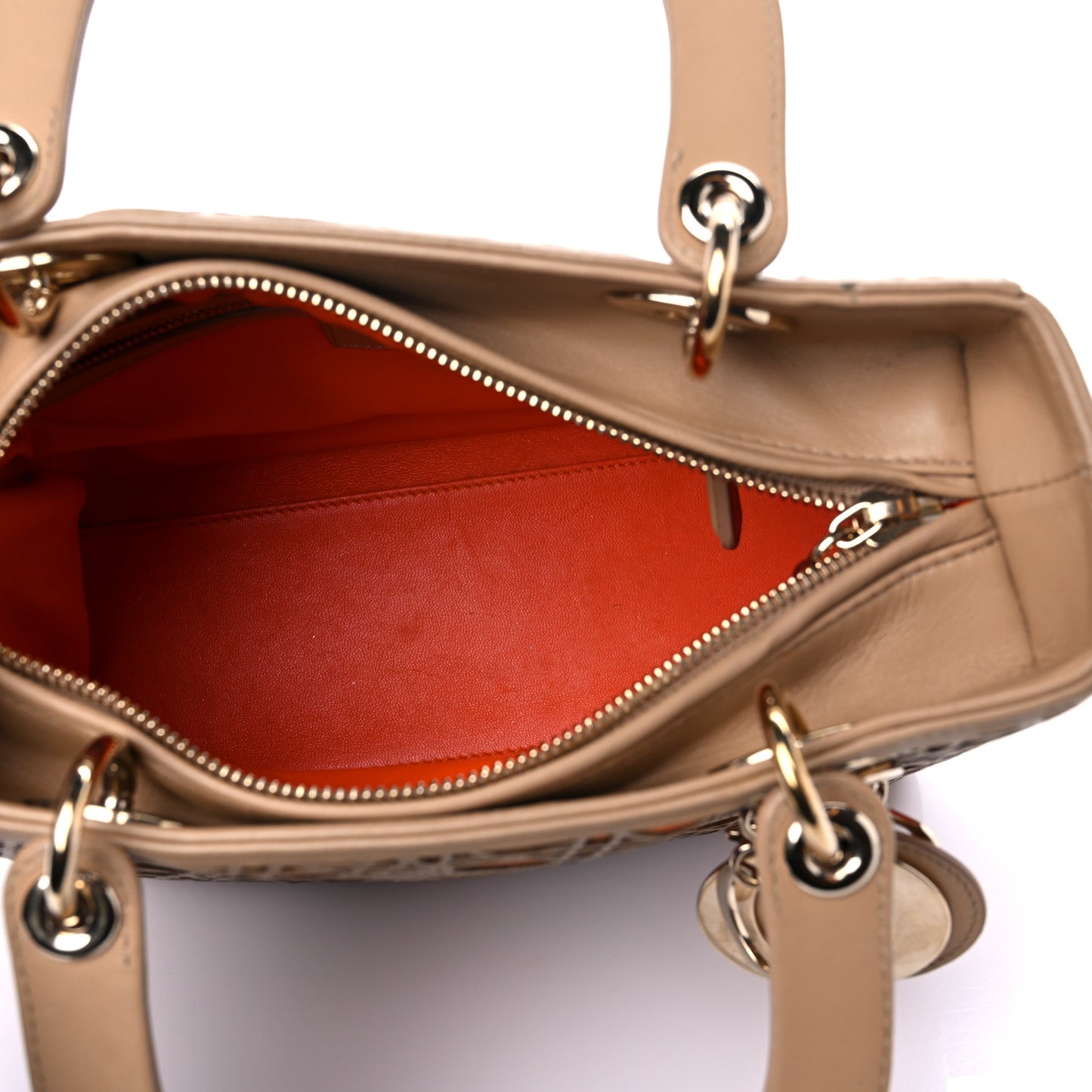 Calfskin Suede Cutout Stars Medium Lady Dior Beige Orange