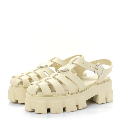 Prada Foam Rubber Metal Triangle Logo Monolith 55mm Cage Sandals 41 Quarzo 3 of 8