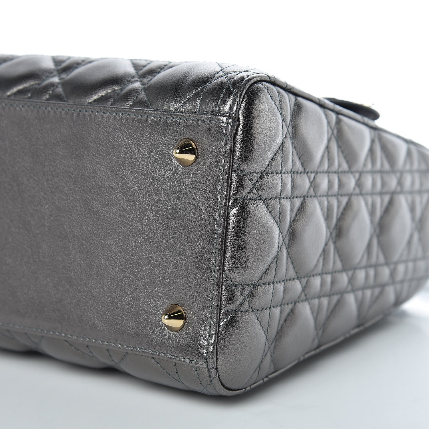 Christian Dior Metallic Calfskin Cannage Medium Lady Dior Gunmetal Grey 9 of 11