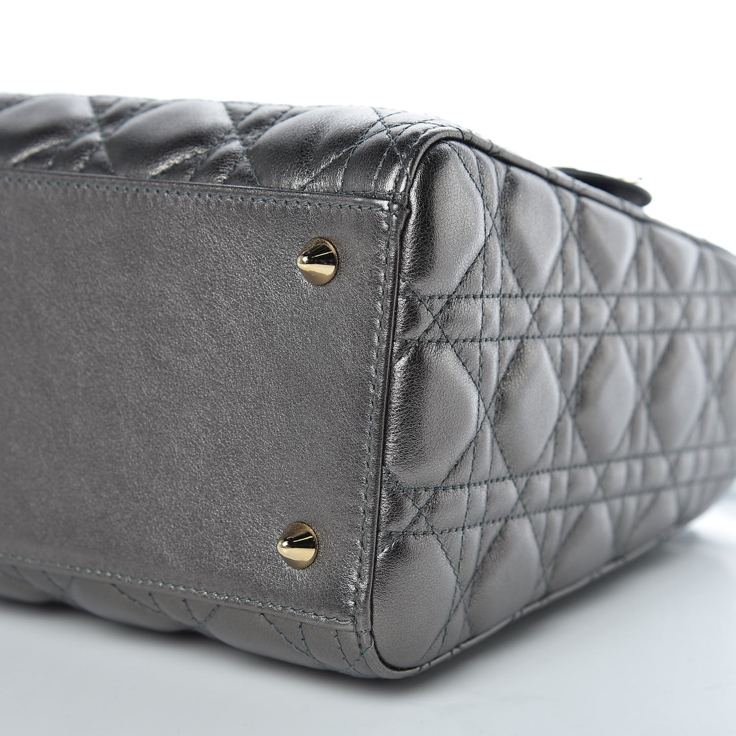 Metallic Calfskin Cannage Medium Lady Dior Gunmetal Grey