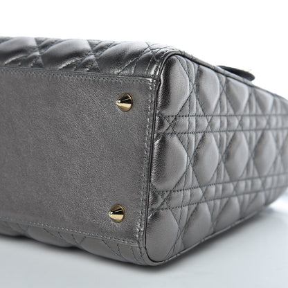 Christian Dior Metallic Calfskin Cannage Medium Lady Dior Gunmetal Grey 9 of 11