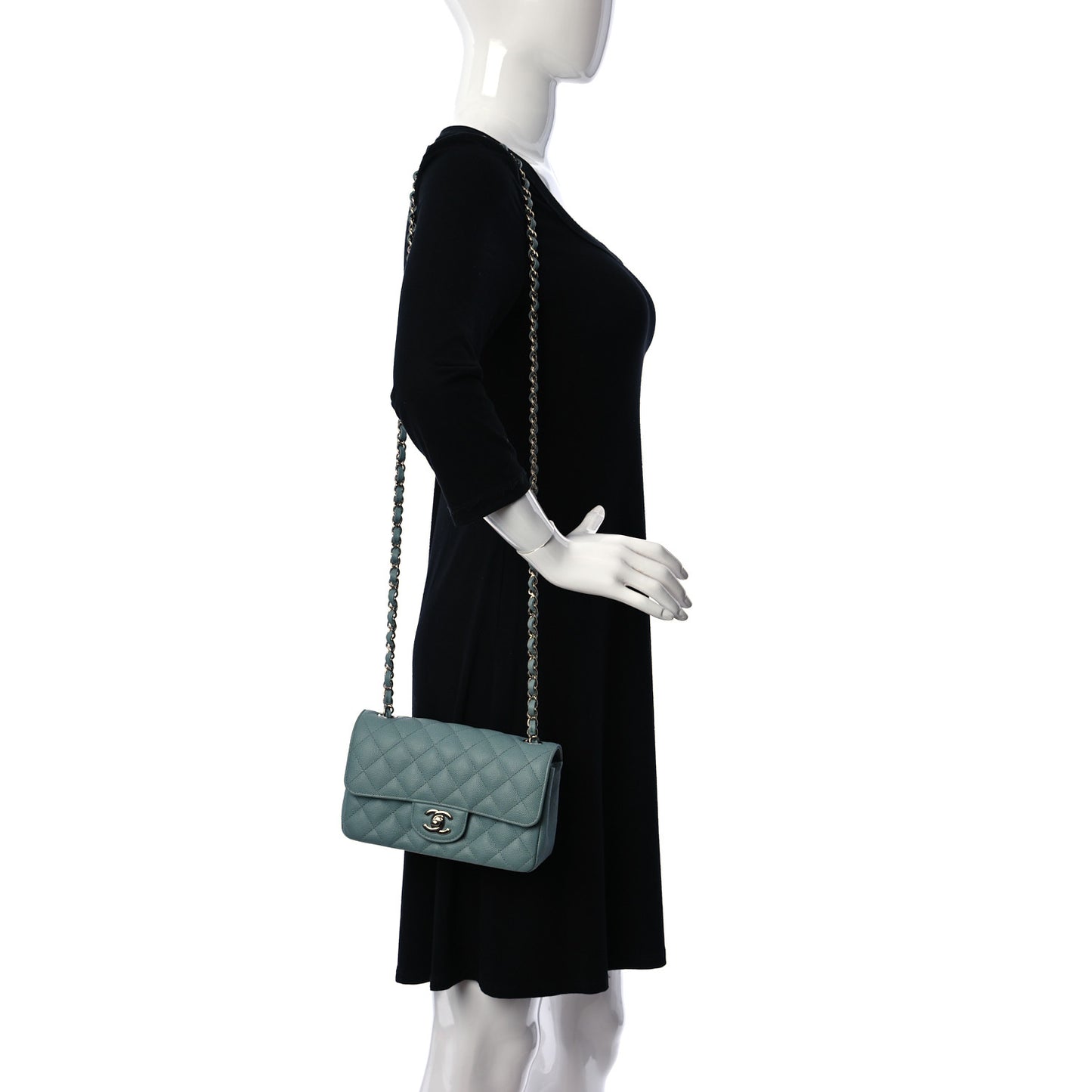 Caviar Quilted Mini Rectangular Flap Green