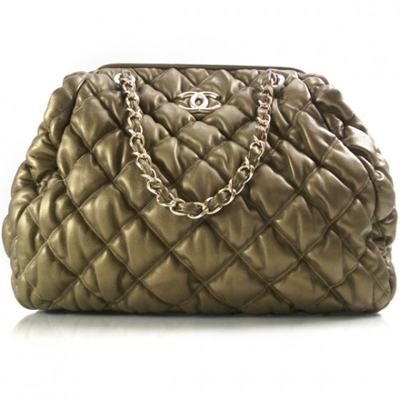 Lambskin Large Bubble Quilt Doctor Bag Gold