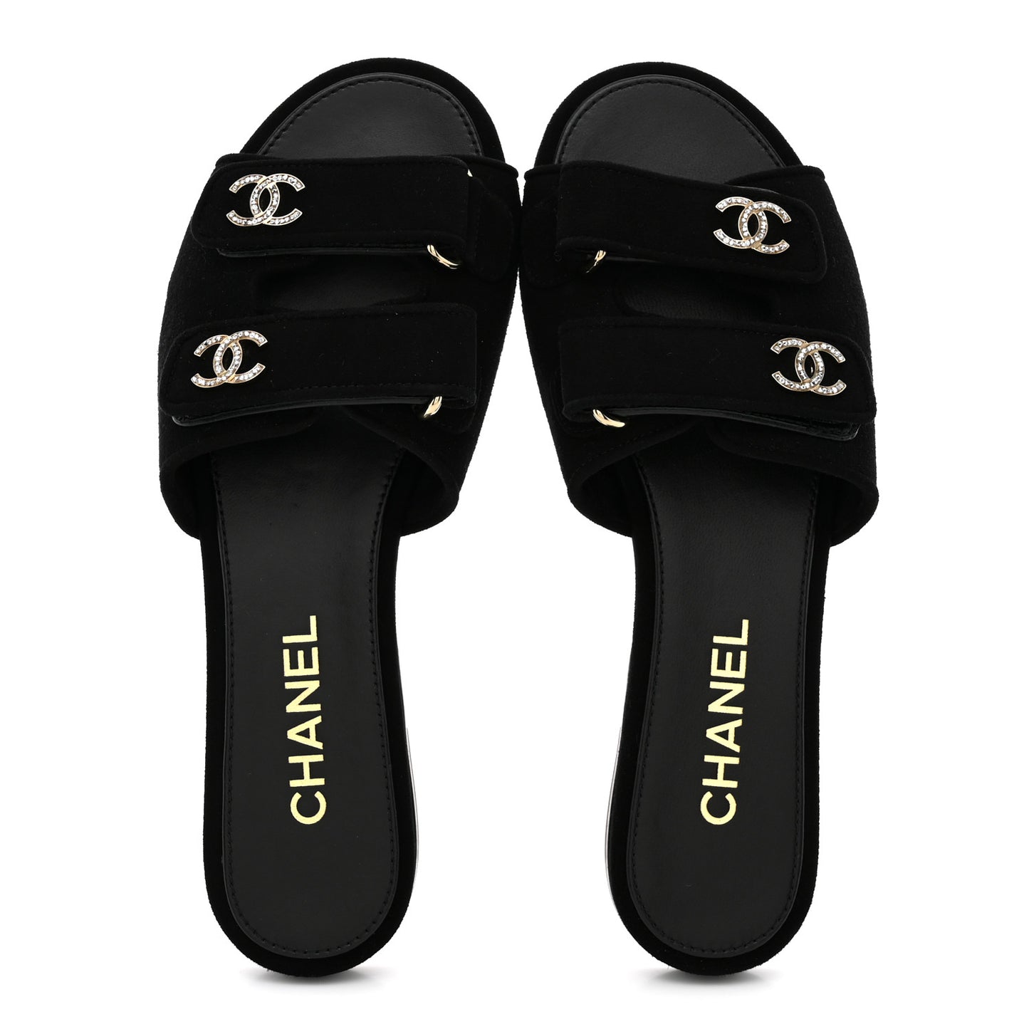 Suede Kidskin Velcro Crystal CC Mules 38.5 Black