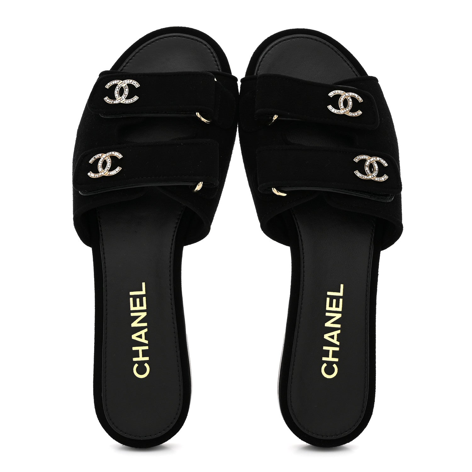 Chanel Suede Kidskin Velcro Crystal CC Mules 38.5 Black 2 of 10