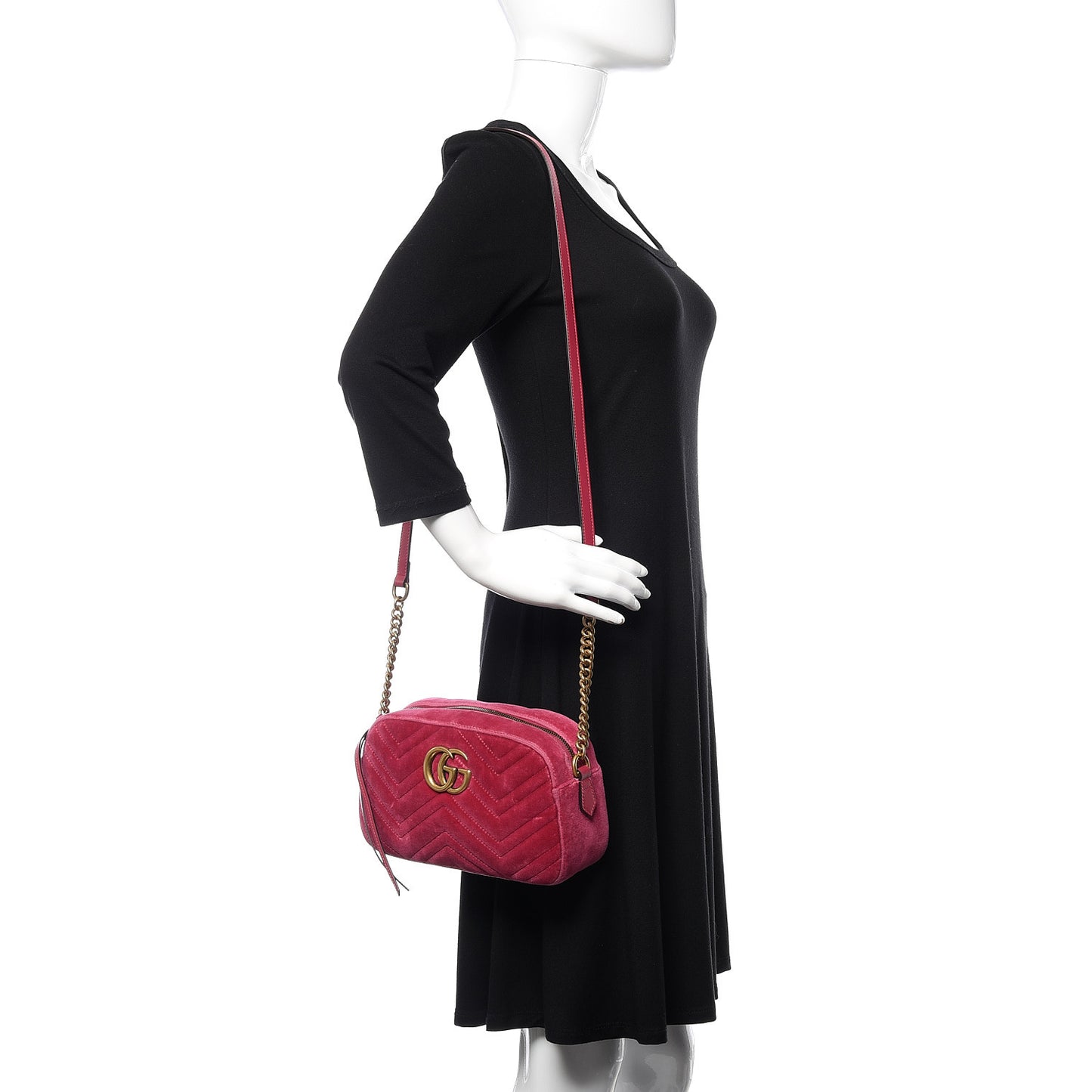 Velvet Matelasse Small GG Marmont Chain Shoulder Bag Light Raspberry Rose
