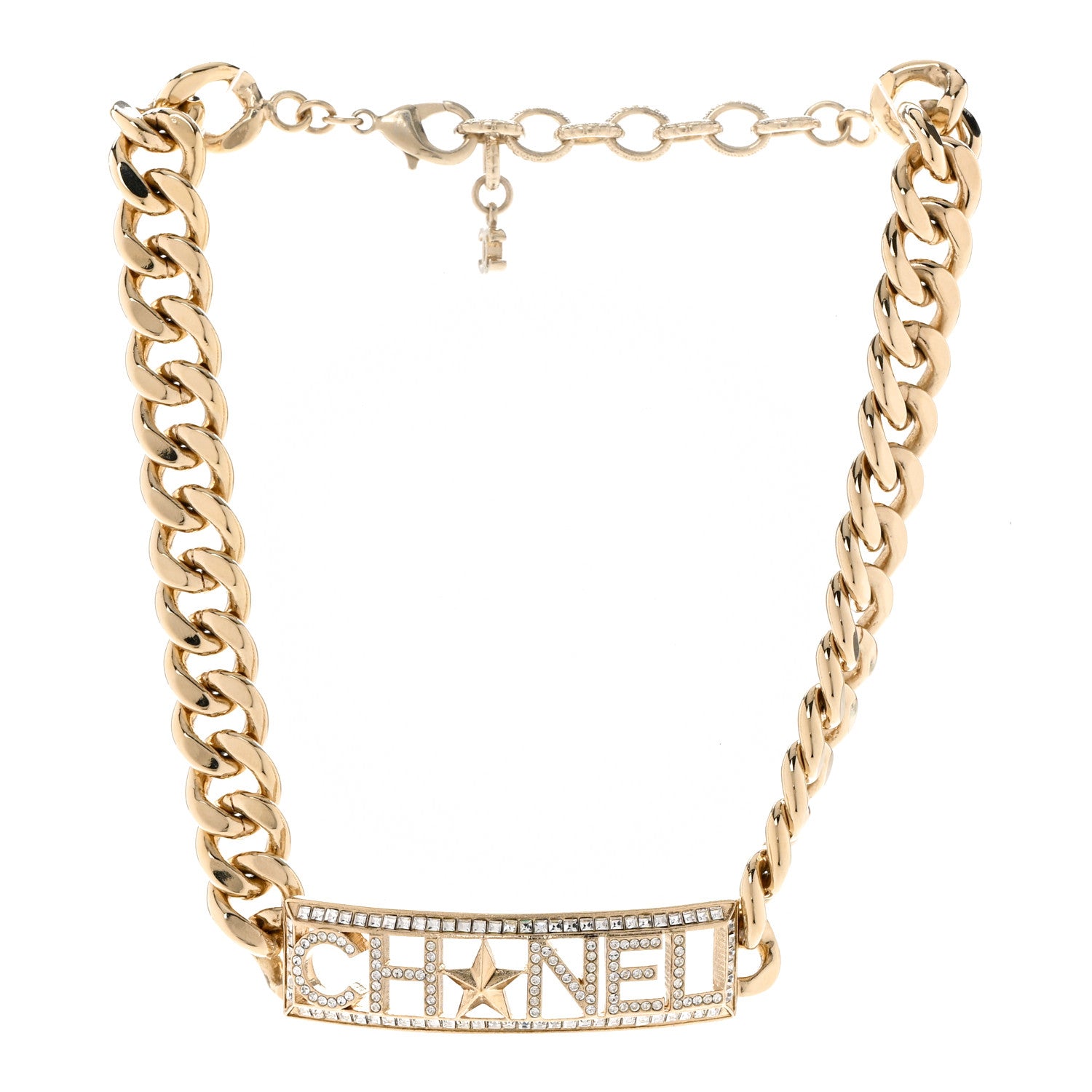 Chanel Crystal Chain Link Choker Necklace Gold 3 of 6
