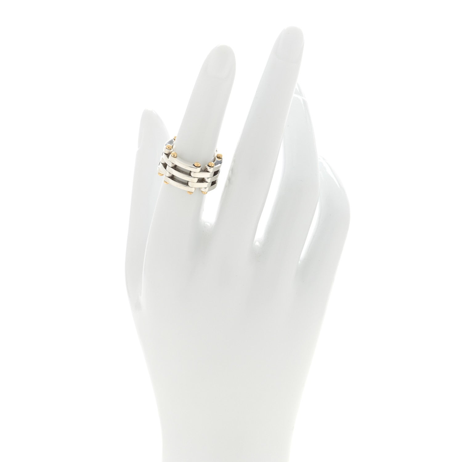 Tiffany Sterling Silver 18K Yellow Gold Gatelink Ring 50 5.5 2 of 4